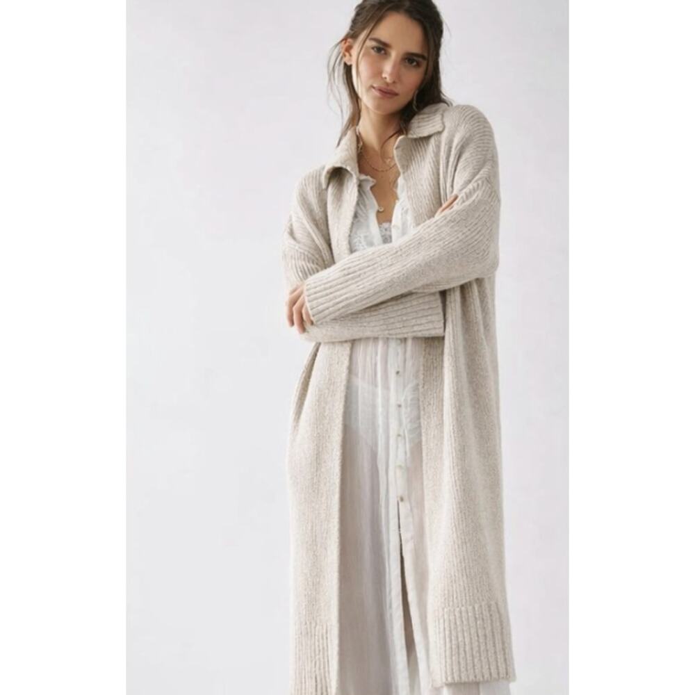 Free People cream ribbed finley maxi cardigan sweater